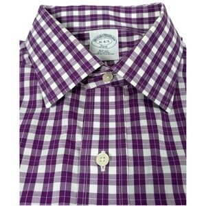 Brooks Brothers Shirt 346 Men's Neck Sz 16 4/5 Long Sleeve‎ Purple White Plaid